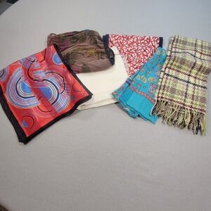 Vintage Scarf Lot of 6 Scarves Women's Silk Cashmere Alpaca Mix Shapes and Sizes